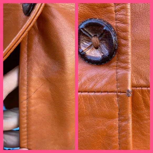 Vintage 60s Ms. Pioneer leather and snakeskin jacket, orange brown, pockets, Sm - Picture 12 of 16